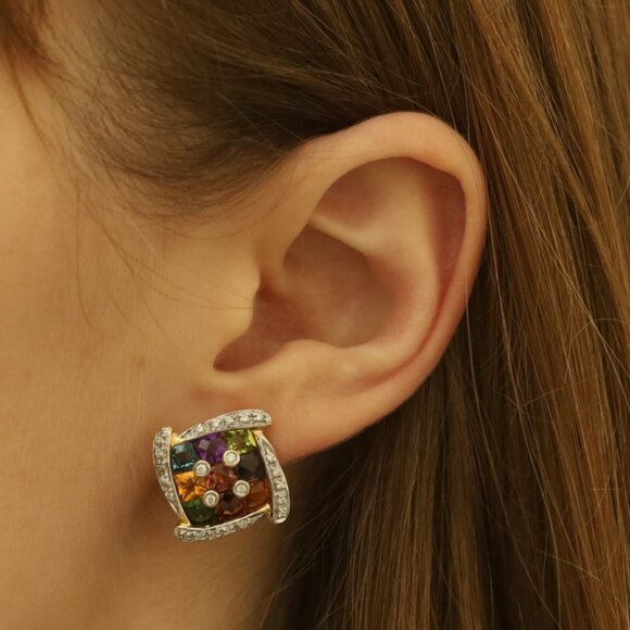 Bellarri Citrine Iolite Stud Earrings Yellow Gold 18k .24ctw Pierced/Non-Pierced - Picture 3 of 6